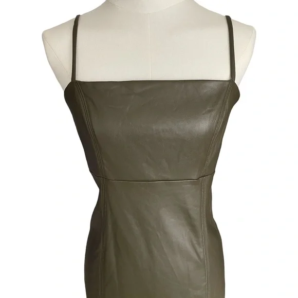 NWT Express Body Contour Faux Leather Cami Midi Dress Olive Green Small - Picture 3 of 13